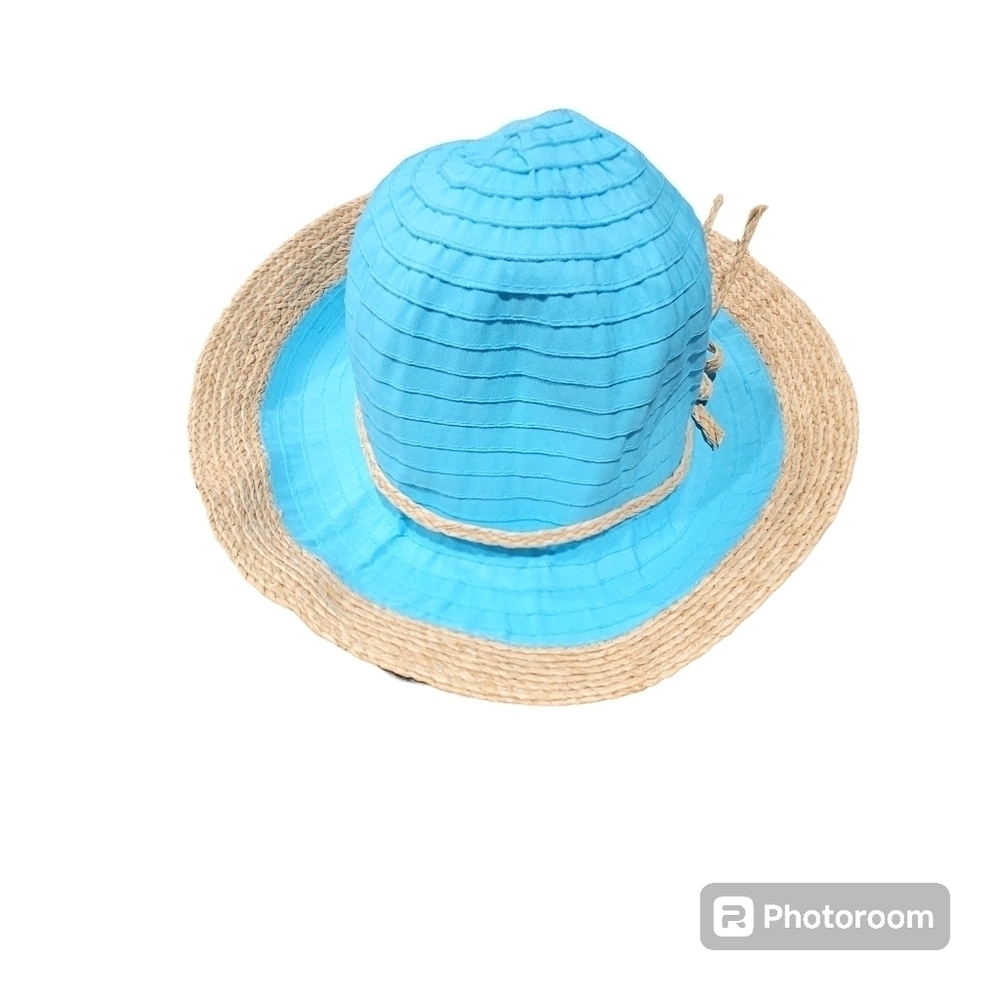 Scala One Size Aqua Beach Hat With Straw Bow - image 1